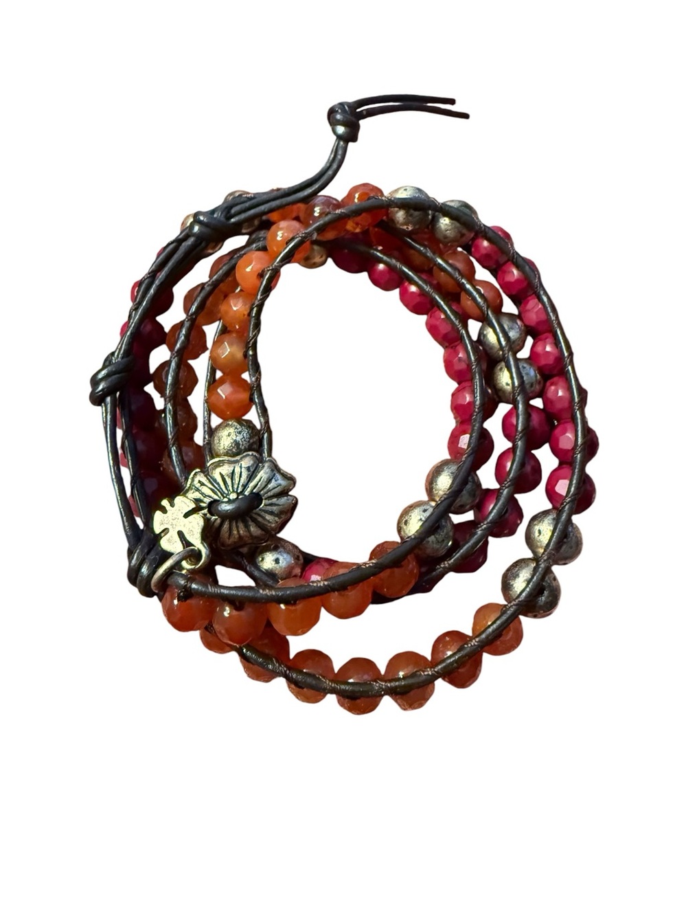 Handcrafted Pink & Orange Beaded Wrap Bracelet